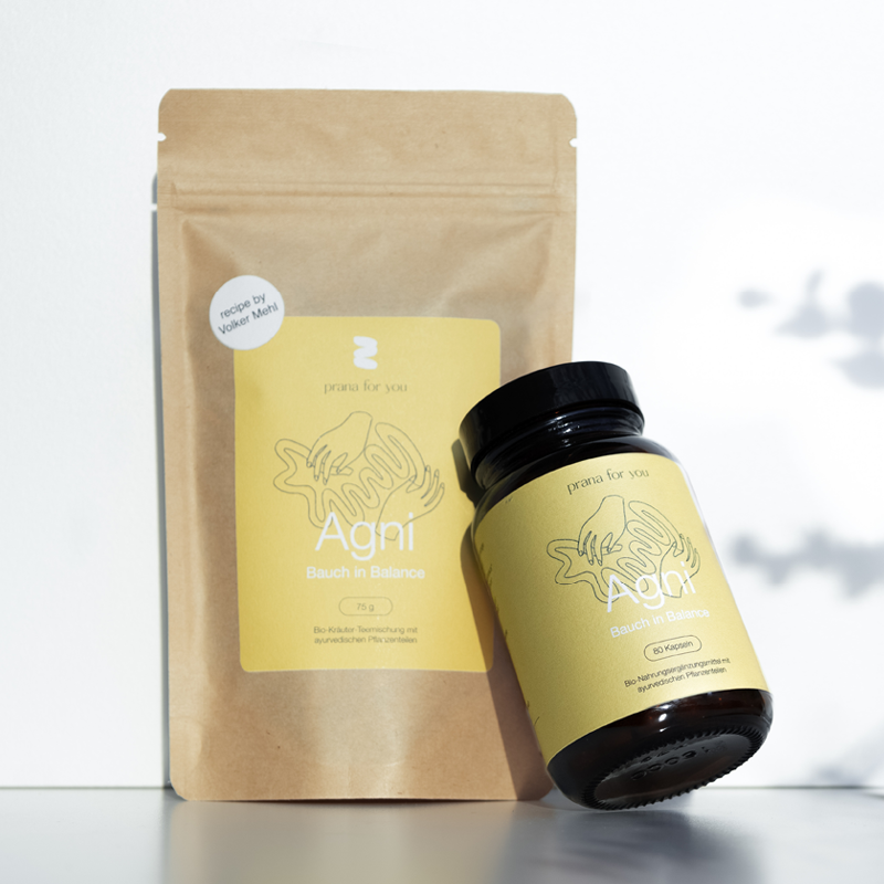 Digestion set 1: Organic Agni capsules & tea + tongue scraper