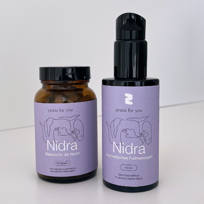 Nidra ayurvedisches Fußmassageöl und Nahrungsergänzungsmittel Balance für die Nacht