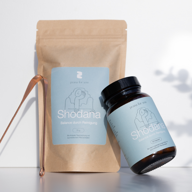 Detox set: Organic Shodana capsules & tea + tongue scraper